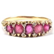 GOLD RED STONE & DIAMOND FIVE STONE RING