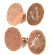 EARLY 20TH CENTURY HALLMARKED 9CT GOLD MASONIC CUFFLINKS