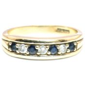 HALLMARKED 9CT GOLD SAPPHIRE & DIAMOND HALF HOOP RING