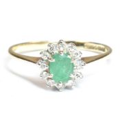HALLMARKED 9CT GOLD EMERALD & DIAMOND CLUSTER RING