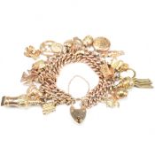HALLMARKED 9CT GOLD CHARM BRACELET WITH HEART PADLOCK CLASP