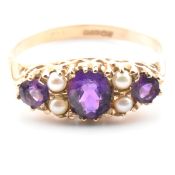 HALLMARKED 9CT GOLD AMETHYST & PEARL GYPSY RING