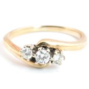 9CT GOLD & DIAMOND THREE STONE CROSSOVER RING