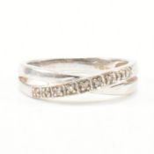 HALLMARKED 9CT WHITE GOLD & DIAMOND CROSSOVER RING