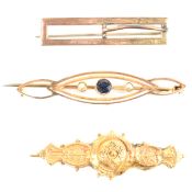THREE ANTIQUE 9CT GOLD BROOCH PINS INCLUDING VICTORIAN