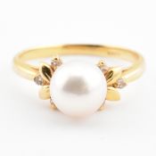 18CT GOLD CULTURED PEARL & DIAMOND DRESS RING