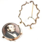 19TH CENTURY PORTRAIT MINIATURE & ROLLED GOLD EASEL STAND AF