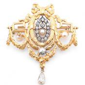 EARLY 20TH CENTURY LOUIS XVI STYLE 18CT GOLD & DIAMOND BROOCH