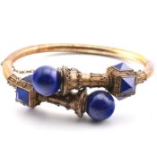 GOLD PLATED LAPIS LAZULI HINGED CROSSOVER BANGLE