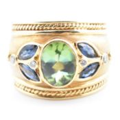 HALLMARKED 18CT GOLD TOURMALINE & SAPPHIRE & DIAMOND RING