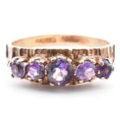 1970S HALLMARKED 9CT GOLD & AMETHYST FIVE STONE RING