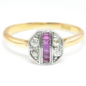 1920S 18CT GOLD RUBY & DIAMOND TARGET RING