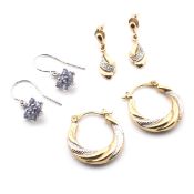 THREE PAIRS OF 9CT GOLD & GEM SET EARRINGS