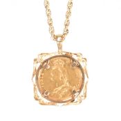 MOUNTED FULL 1888 SOVEREIGN COIN PENDANT NECKLACE