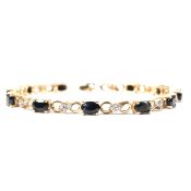 9CT GOLD SAPPHIRE & DIAMOND LINE BRACELET