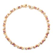 HALLMARKED 9CT GOLD DIAMOND & RUBY LINE BRACELET