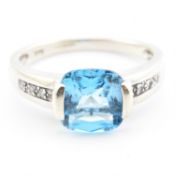 HALLMARKED 9CT WHITE GOLD TOPAZ & DIAMOND RING