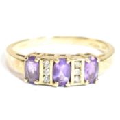 HALLMARKED 9CT GOLD AMETHYST & DIAMOND RING