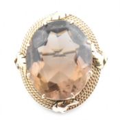 YELLOW TONE METAL & SMOKY QUARTZ NECKLACE PENDANT