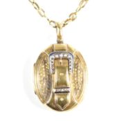 19TH CENTURY GOLD & SEED PEARL BUCKLE LOCKET PENDANT NECKLACE