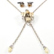 VINTAGE HUNT BOLO TIE NECKLACE SET WITH AMIMAL TEETH