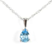 HALLMARKED 9CT WHITE GOLD & TOPAZ PENDANT NECKLACE