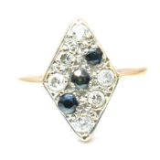 HALLMARKED 9CT SAPPHIRE & CZ NAVETTE RING