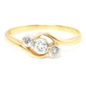 18CT GOLD & DIAMOND THREE STONE CROSSOVER RING