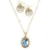 HALLMARKED GOLD & BLUE STONE EARRINGS & ROLLED GOLD NECKLACE