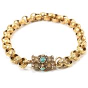 19TH CENTURY GEORGIAN 15CT GOLD & TURQUOISE CHAIN BRACELET