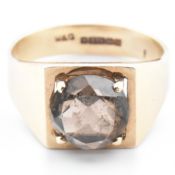HALLMARKED 9CT GOLD & SMOKY QUARTZ SIGNET RING