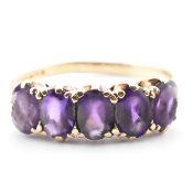 HALLMARKED 9CT GOLD & AMETHYST FIVE STONE RING
