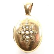 HALLMARKED 9CT GOLD & PEARL STAR LOCKET NECKLACE PENDANT