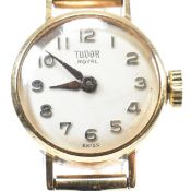 9CT GOLD TUDOR COCKTAIL WATCH WITH ROLLED GOLD BRACELET STRAP