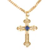 HALLMARKED 9CT GOLD CHAIN NECKLACE & SAPPHIRE CROSS PENDANT
