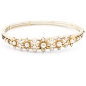 ANTIQUE 15CT GOLD & PEARL HINGED BANGLE