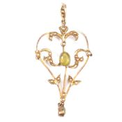9CT GOLD & PASTE ART NOUVEAU NECKLACE PENDANT