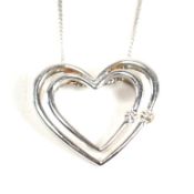 9CT WHITE GOLD & DIAMOND HEART PENDANT NECKLACE
