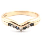 HALLMARKED 9CT GOLD DIAMOND & SAPPHIRE WISHBONE RING