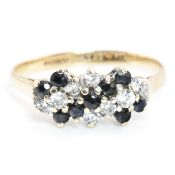 HALLMARKED 9CT GOLD SAPPHIRE & CZ CLUSTER RING