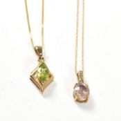 TWO 9CT GOLD & GEM SET PENDANT NECKLACES