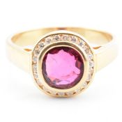 18CT GOLD NATURAL RUBY & DIAMOND CLUSTER RING WITH CERTIFICATE