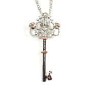 HALLMARKED SILVER & ROSE GOLD CLOGAU KEY PENDANT NECKLACE
