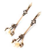 PAIR OF ANTIQUE GOLD PEARL & DIAMOND PENDANT EARRINGS