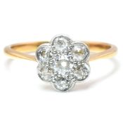 1920S 18CT GOLD & PLATINUM DIAMOND FLOWER CLUSTER RING