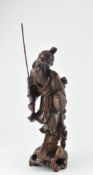 QING DYNASTY CARVED WOODEN FIGURINE 清 姜太公钓鱼木刻像
