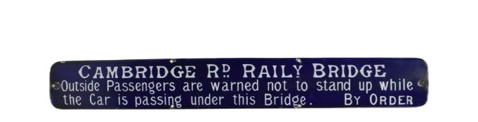 EDWARDIAN CAMBRIDGE ROAD TRAMS ENAMEL NOTICE SIGN