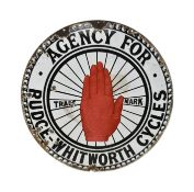 EARLY 20TH CENTURY AGENCY FOR RUDGE WHITWORTH ENAMEL SIGN