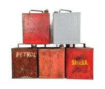 AUTOMOBILIA - FIVE VINTAGE ESSO & SHELL PETROL CANS
