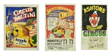 THREE VINTAGE CIRCUS ILLUSTRATED ADVERTISEMENT POSTERS